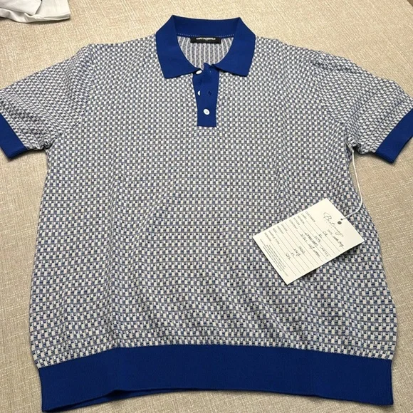 KARL LAGERFELD PARIS - Men’s M Jacquard Knit Sweater Polo w/Contrast Placket - Picture 6 of 7